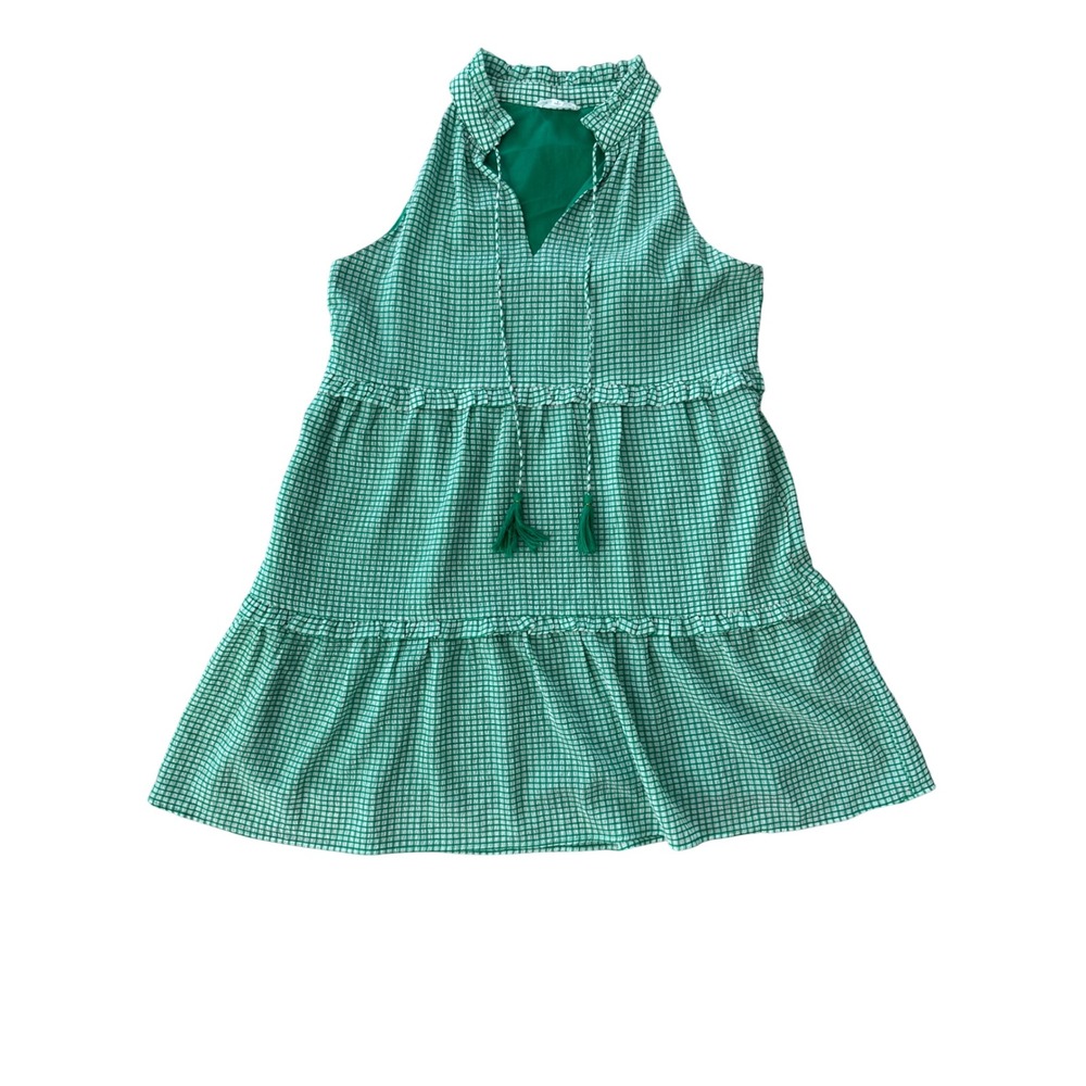 THML‎ Green White Gingham Tiered Mini Dress Ruffle Halter Neck Sleeveless